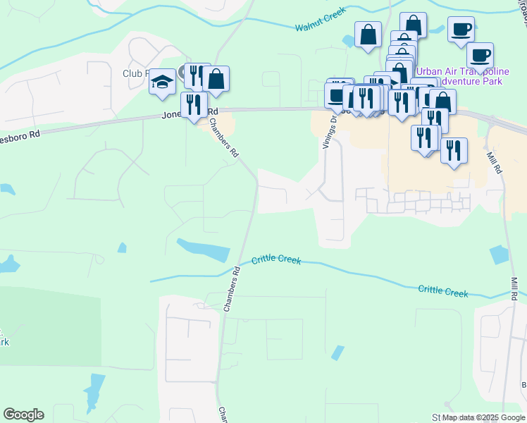 map of restaurants, bars, coffee shops, grocery stores, and more near 1538 Chambers Road in McDonough