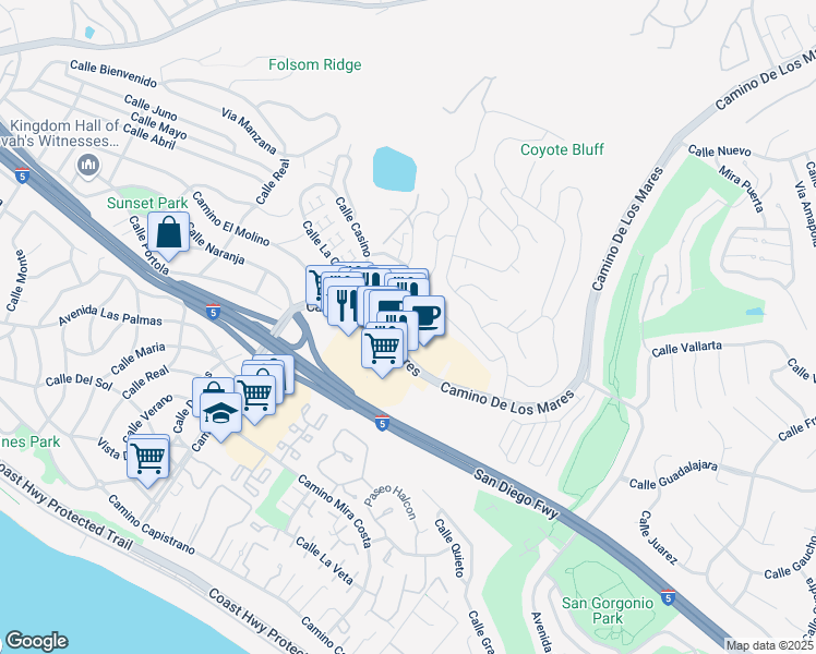 map of restaurants, bars, coffee shops, grocery stores, and more near 641 Camino De Los Mares in San Clemente