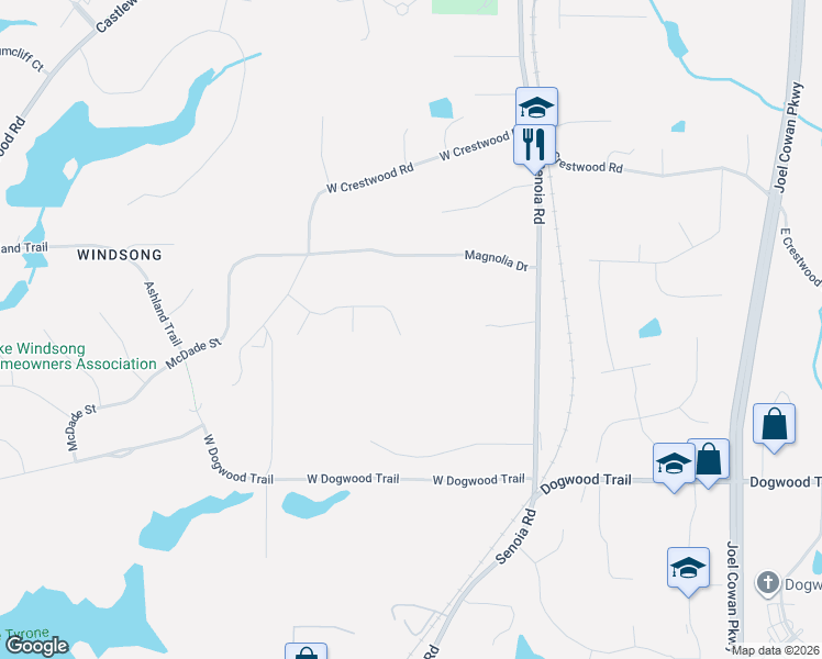 map of restaurants, bars, coffee shops, grocery stores, and more near 200 Rockington Drive in Tyrone