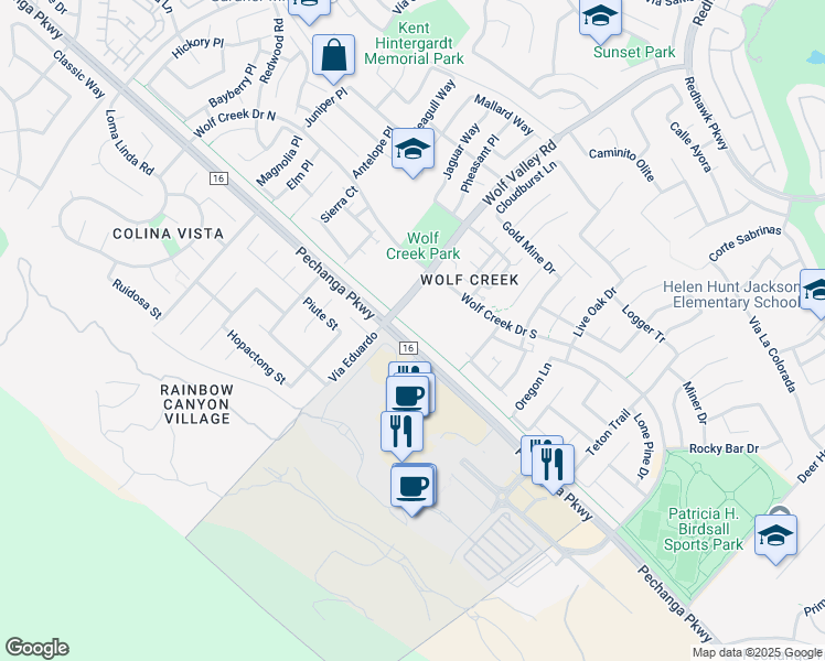 map of restaurants, bars, coffee shops, grocery stores, and more near Great Oak Trail in Temecula