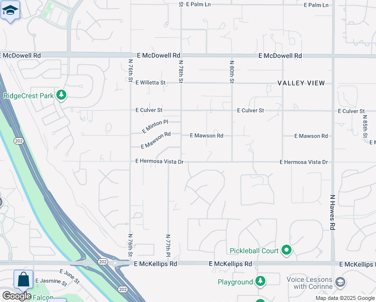 map of restaurants, bars, coffee shops, grocery stores, and more near 7750 East Hermosa Vista Drive in Mesa