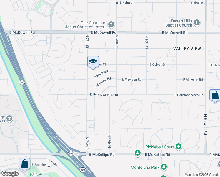 map of restaurants, bars, coffee shops, grocery stores, and more near 7725 E Mangun Rd in Mesa