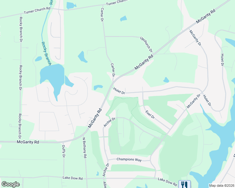 map of restaurants, bars, coffee shops, grocery stores, and more near 140 Huiet Drive in McDonough