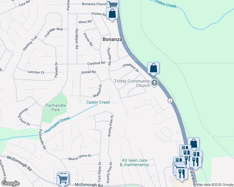 map of restaurants, bars, coffee shops, grocery stores, and more near 10909 Thrasher Road in Hampton