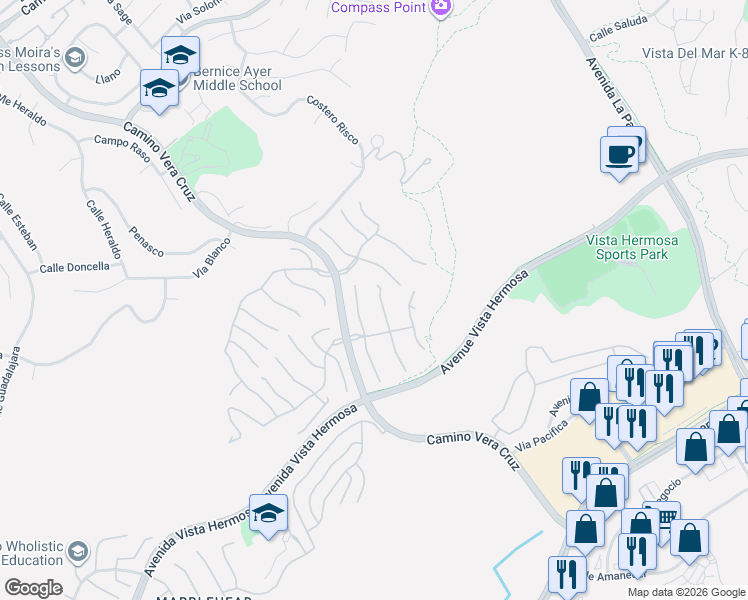 map of restaurants, bars, coffee shops, grocery stores, and more near 2613 Canto Rompeolas in San Clemente