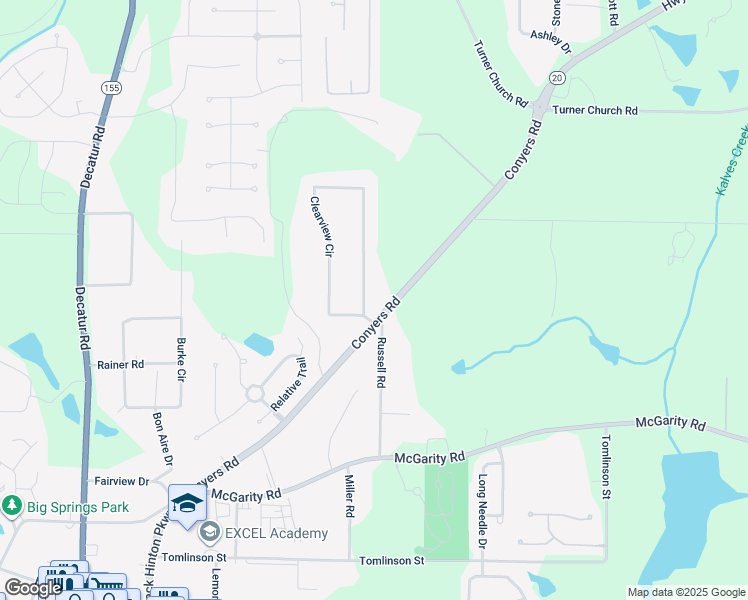 map of restaurants, bars, coffee shops, grocery stores, and more near 20 Clearview Circle in McDonough