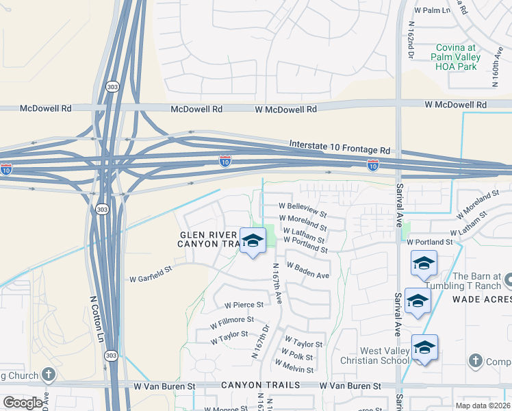 map of restaurants, bars, coffee shops, grocery stores, and more near 16785 West Moreland Street in Goodyear