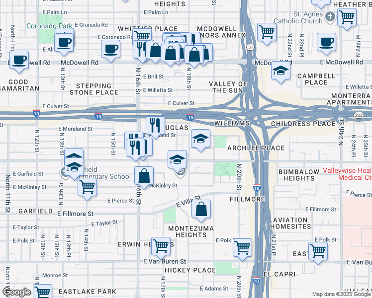 map of restaurants, bars, coffee shops, grocery stores, and more near 1011 North Patricio Street in Phoenix