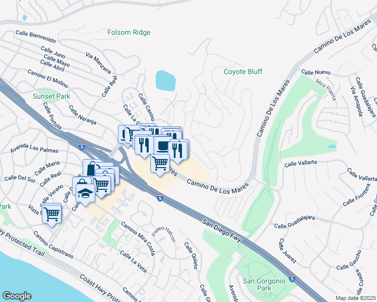 map of restaurants, bars, coffee shops, grocery stores, and more near 23 Campanilla in San Clemente