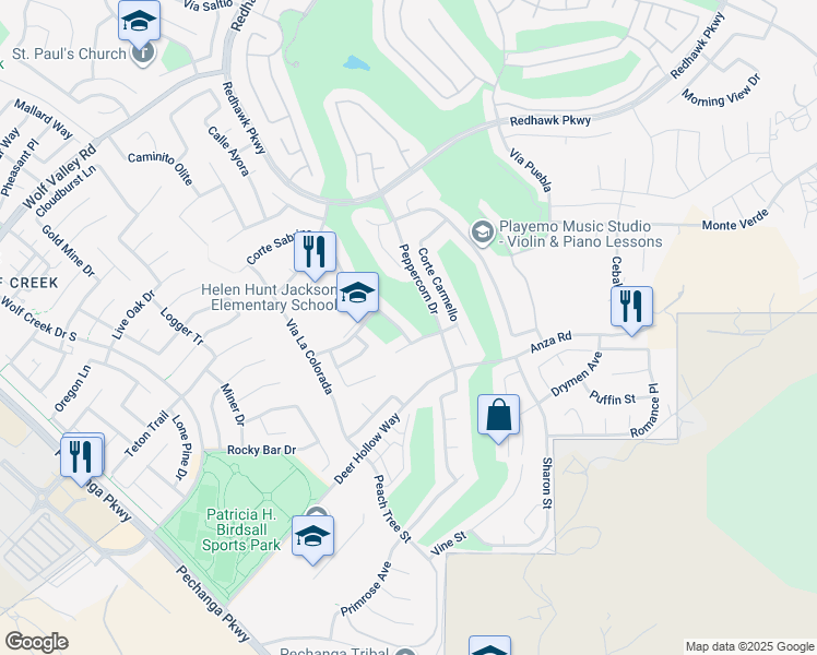 map of restaurants, bars, coffee shops, grocery stores, and more near 46048 Paseo Gallante in Temecula