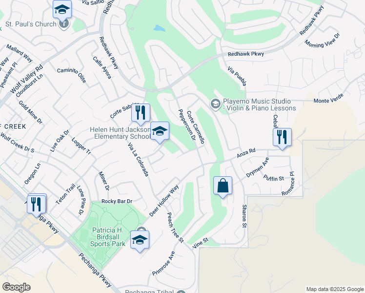 map of restaurants, bars, coffee shops, grocery stores, and more near 46048 Paseo Gallante in Temecula
