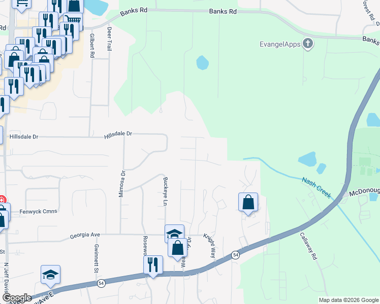 map of restaurants, bars, coffee shops, grocery stores, and more near 220 Cannon Drive in Fayetteville