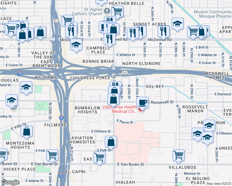 map of restaurants, bars, coffee shops, grocery stores, and more near in Phoenix