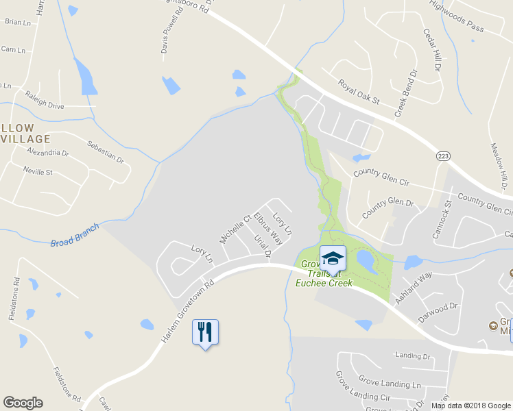 map of restaurants, bars, coffee shops, grocery stores, and more near 787 Michelle Court in Grovetown