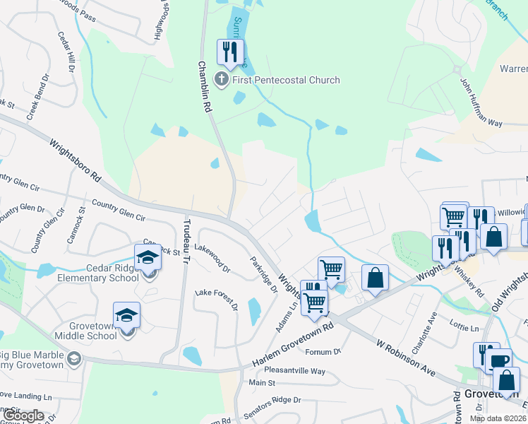 map of restaurants, bars, coffee shops, grocery stores, and more near 118 Brandimere Drive in Grovetown