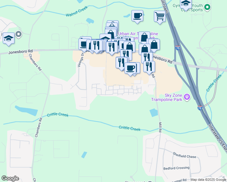 map of restaurants, bars, coffee shops, grocery stores, and more near Unnamed Road in McDonough