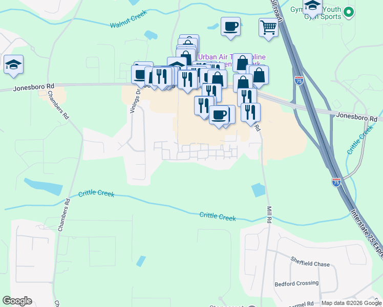 map of restaurants, bars, coffee shops, grocery stores, and more near Unnamed Road in McDonough