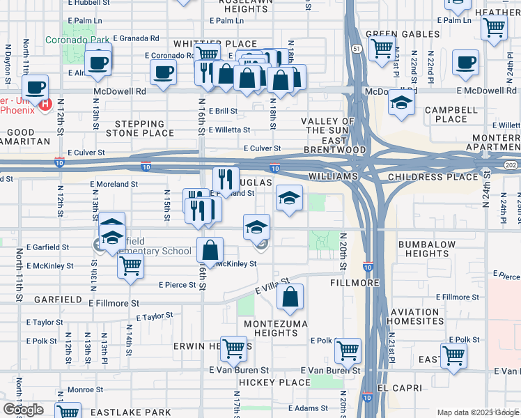 map of restaurants, bars, coffee shops, grocery stores, and more near 1011 North Patricio Street in Phoenix