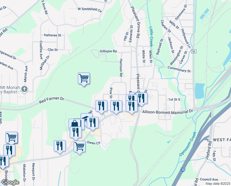 map of restaurants, bars, coffee shops, grocery stores, and more near 921 Garywood Place in Hueytown