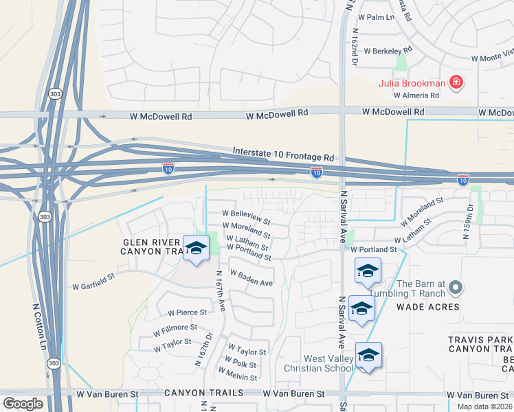 map of restaurants, bars, coffee shops, grocery stores, and more near 16588 West Culver Street in Goodyear