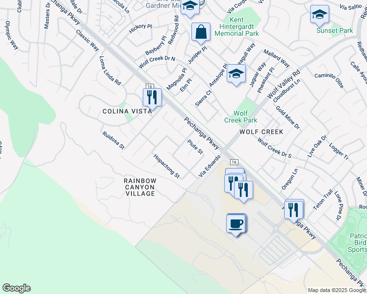 map of restaurants, bars, coffee shops, grocery stores, and more near 31297 Huron Street in Temecula