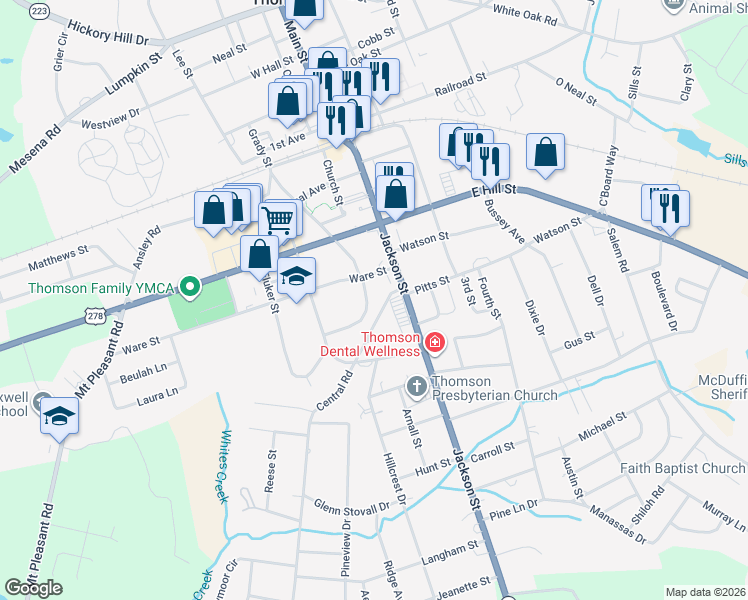 map of restaurants, bars, coffee shops, grocery stores, and more near 403 Johns Road in Thomson