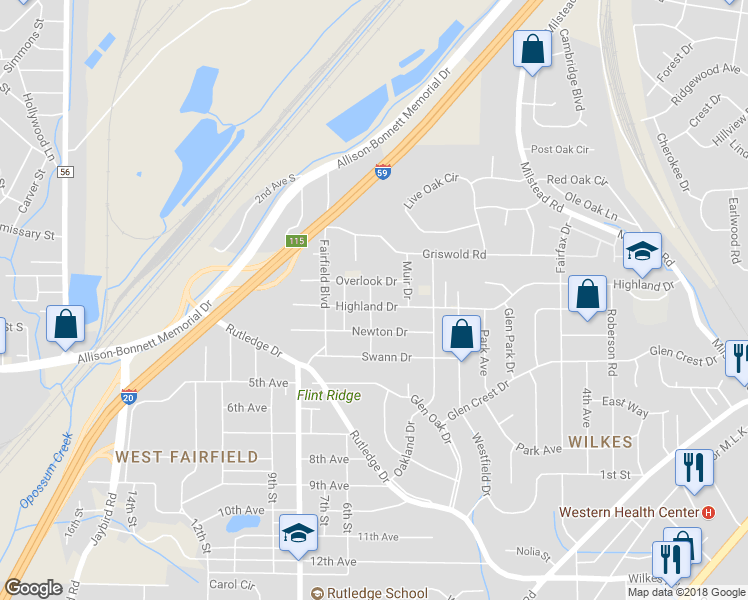 map of restaurants, bars, coffee shops, grocery stores, and more near 424 Highland Drive in Birmingham