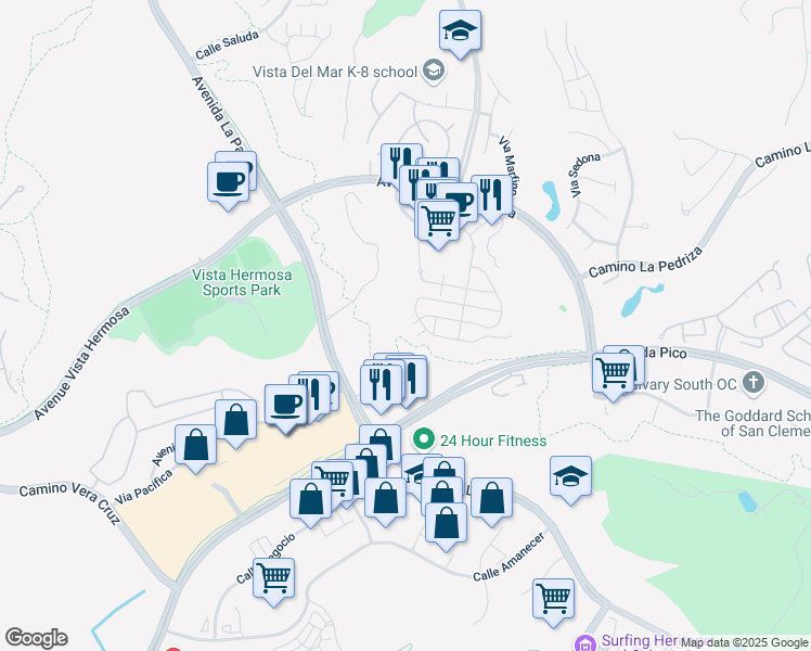 map of restaurants, bars, coffee shops, grocery stores, and more near 64 Paseo Vista in San Clemente