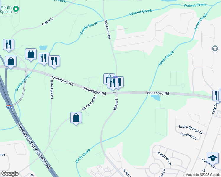 map of restaurants, bars, coffee shops, grocery stores, and more near 1084 Jonesboro Road in McDonough