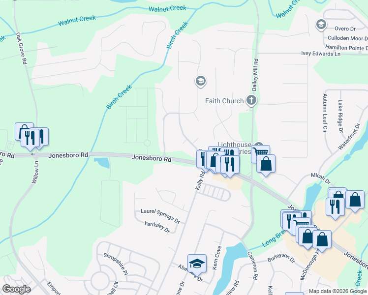 map of restaurants, bars, coffee shops, grocery stores, and more near 508 Colonial Way in McDonough