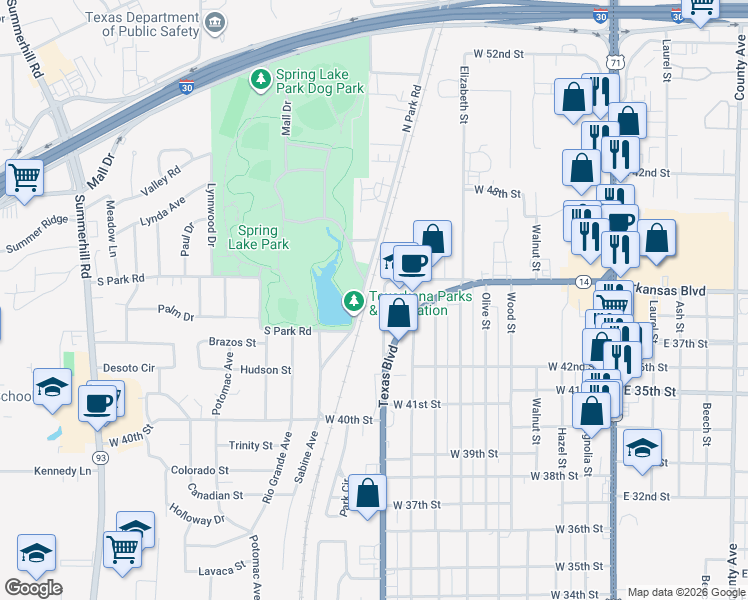 map of restaurants, bars, coffee shops, grocery stores, and more near 4319 Ghio Fish Boulevard in Texarkana