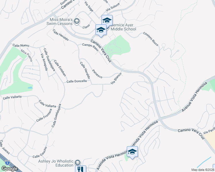 map of restaurants, bars, coffee shops, grocery stores, and more near 2818 Via Blanco in San Clemente