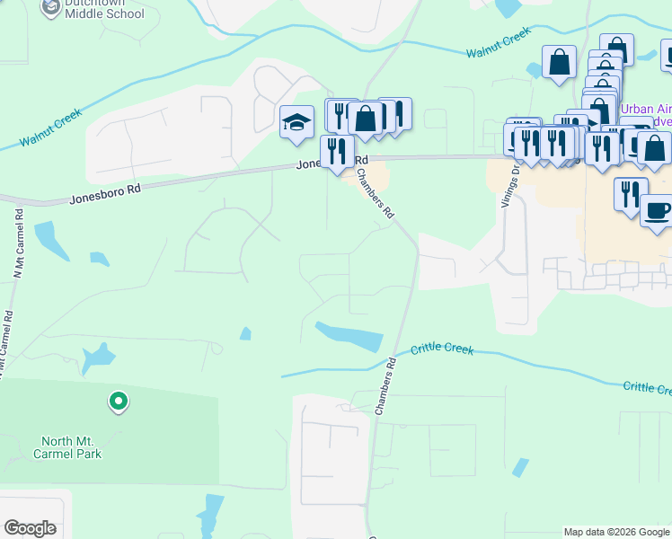 map of restaurants, bars, coffee shops, grocery stores, and more near 1555 Chambers Road in McDonough