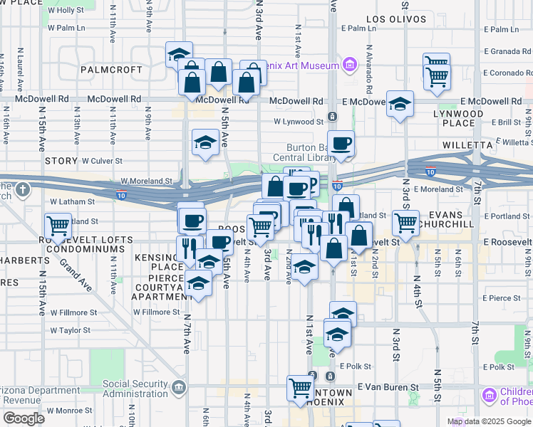 map of restaurants, bars, coffee shops, grocery stores, and more near 1120 North 3rd Avenue in Phoenix