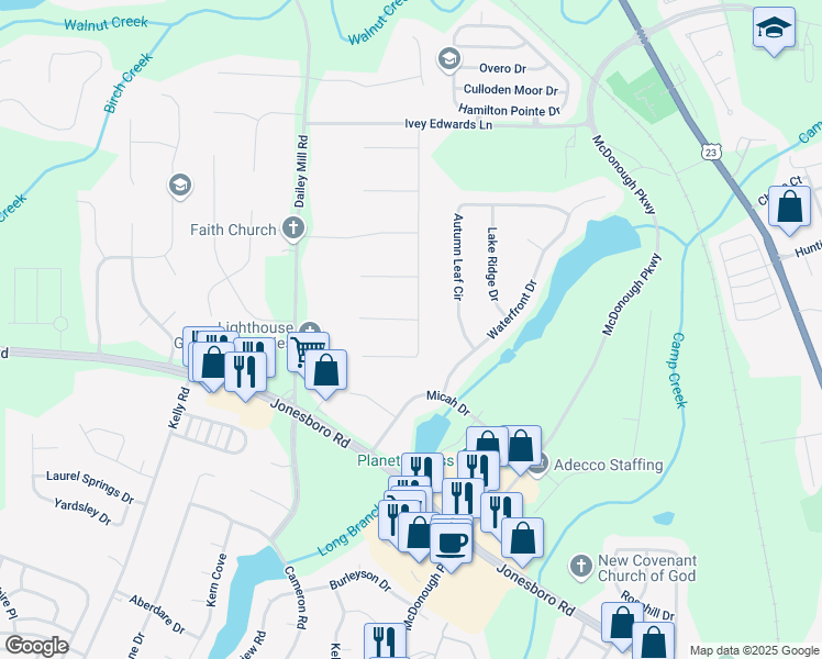 map of restaurants, bars, coffee shops, grocery stores, and more near 500 Katherines Cove in McDonough