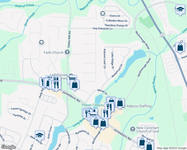 map of restaurants, bars, coffee shops, grocery stores, and more near 500 Katherines Cove in McDonough