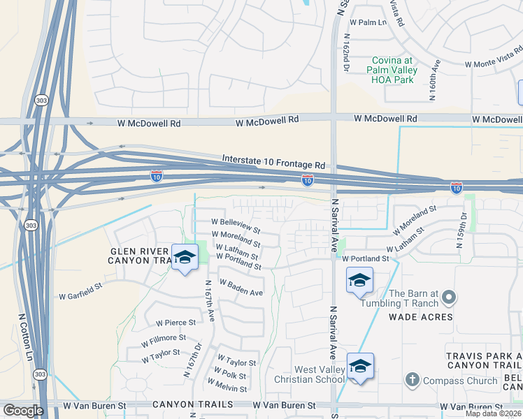 map of restaurants, bars, coffee shops, grocery stores, and more near 16588 West Culver Street in Goodyear