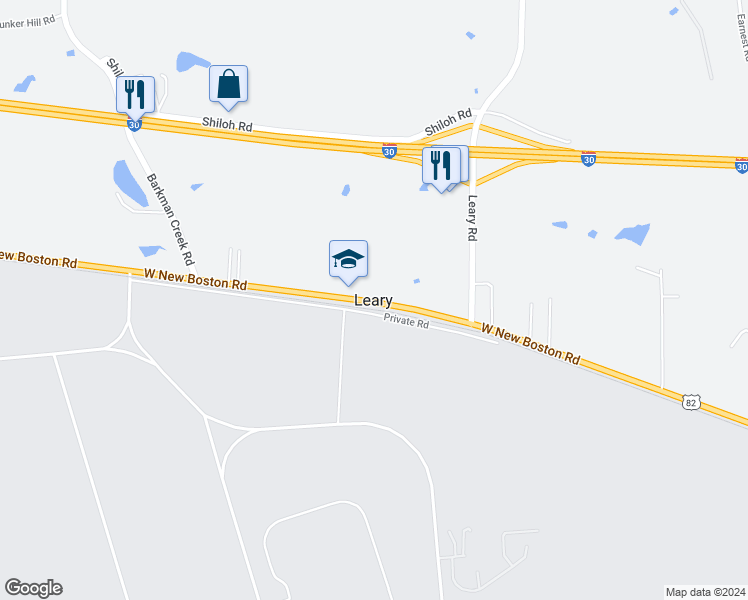 map of restaurants, bars, coffee shops, grocery stores, and more near in Leary