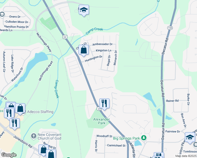 map of restaurants, bars, coffee shops, grocery stores, and more near 161 Cabriolet Trail in McDonough
