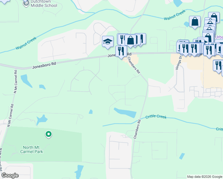 map of restaurants, bars, coffee shops, grocery stores, and more near 1555 Chambers Road in McDonough