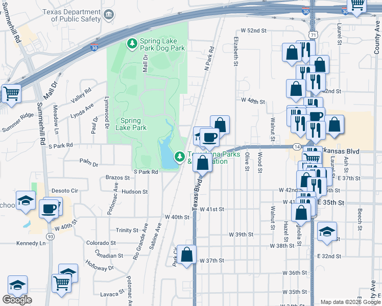 map of restaurants, bars, coffee shops, grocery stores, and more near 4319 Ghio Fish Boulevard in Texarkana