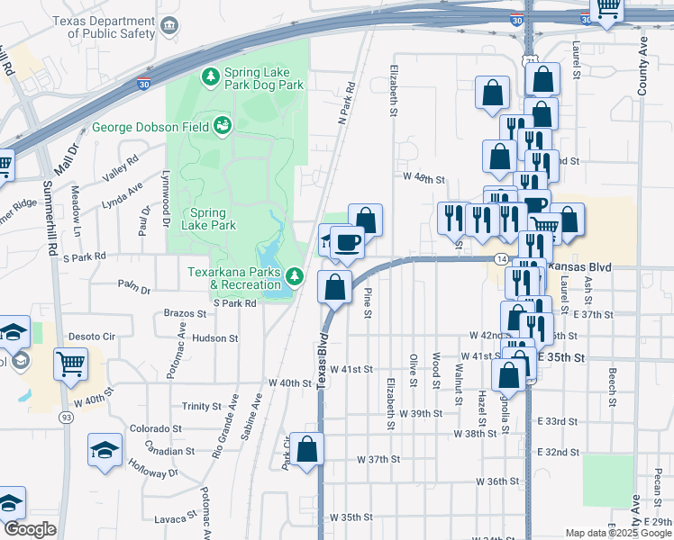 map of restaurants, bars, coffee shops, grocery stores, and more near 4324 Ghio Fish Boulevard in Texarkana