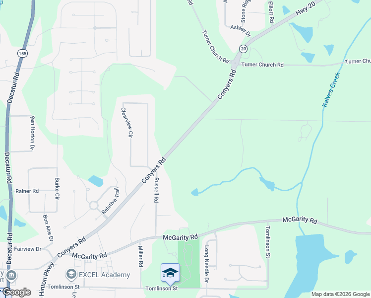 map of restaurants, bars, coffee shops, grocery stores, and more near 647 Conyers Road in McDonough