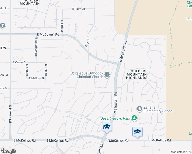 map of restaurants, bars, coffee shops, grocery stores, and more near 2436 North Ellsworth Road in Mesa