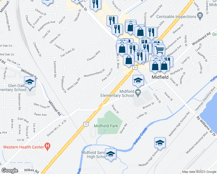 map of restaurants, bars, coffee shops, grocery stores, and more near 328 Birwood Avenue in Birmingham