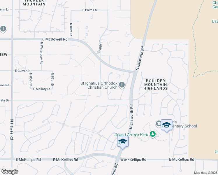 map of restaurants, bars, coffee shops, grocery stores, and more near 2436 North Ellsworth Road in Mesa