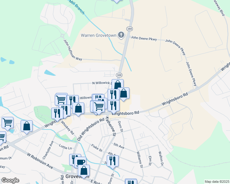 map of restaurants, bars, coffee shops, grocery stores, and more near 806 Lewiston Road in Grovetown