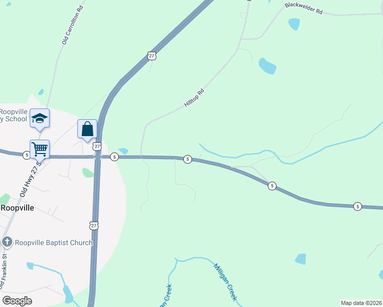 map of restaurants, bars, coffee shops, grocery stores, and more near 386 Georgia 5 in Roopville