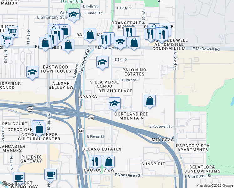 map of restaurants, bars, coffee shops, grocery stores, and more near 1207 North 48th Street in Phoenix