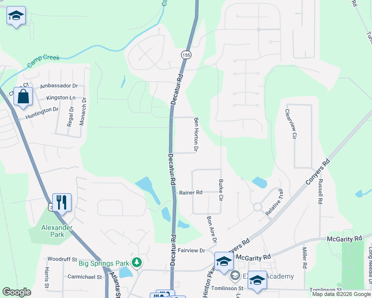 map of restaurants, bars, coffee shops, grocery stores, and more near 90 Ben Horton Drive in McDonough